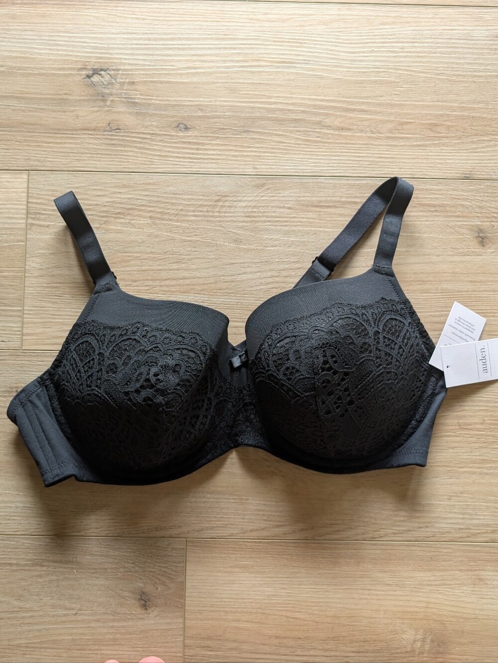 NWT Auden Black Lace-Detail Underwire Bra